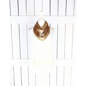 Metallic gold mesh open weave infinity scarf